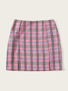 M-Slit Tartan Print Skirt