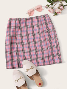 M-Slit Tartan Print Skirt