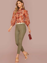 Load image into Gallery viewer, Floral Print Lantern Sleeve Sheer Blouse Without Bra