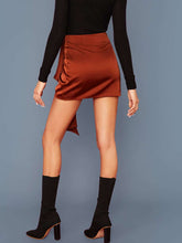 Load image into Gallery viewer, Zipper Side Draped Detail Satin Skirt