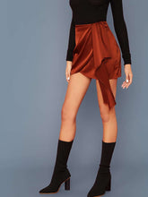 Load image into Gallery viewer, Zipper Side Draped Detail Satin Skirt