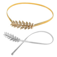 Load image into Gallery viewer, New Fashion Vintage Women Skinny Elastic Belt Leaf Design Clasp Front Stretch Metal Waist Belt Gold/Silver
