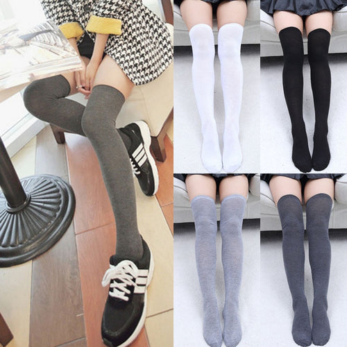 Women Knit Cotton Over The Knee Long Socks Thigh High Stocking Socks