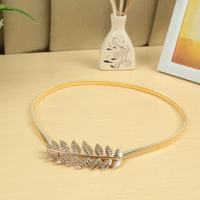 Load image into Gallery viewer, New Fashion Vintage Women Skinny Elastic Belt Leaf Design Clasp Front Stretch Metal Waist Belt Gold/Silver