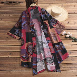 Chinese Style Men Clothing Cloak Cardigan Ethnic Mens Trench Cloak Half Sleeve Shirt Tops Harajuku Kimono Hombre Chemise Camisa