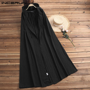 Vintage Unisex Femininas Men Cloak Cape Coat Hooded Cotton Solid Color Baggy Casual Long Windbreaker Outerwear Female Mantle